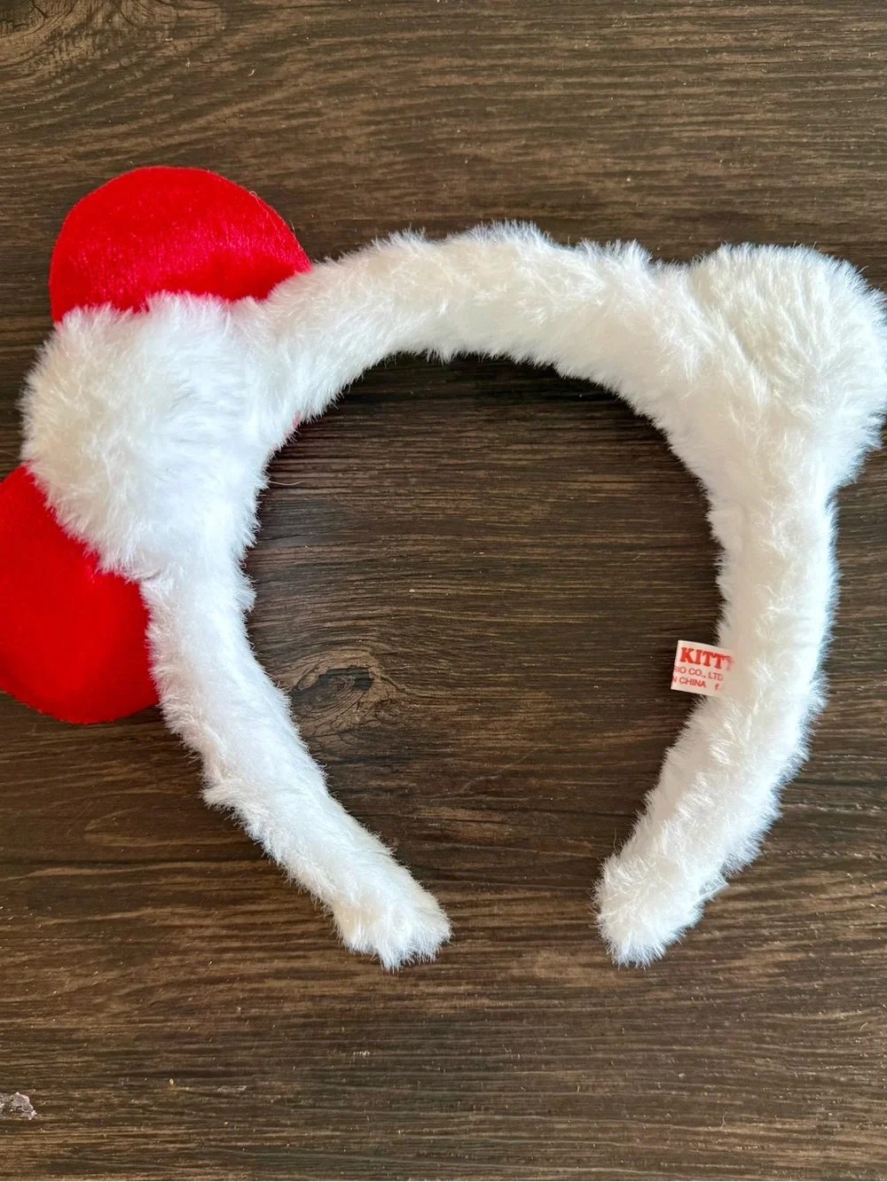 NWOT! SANRIO HELLO KITTY White Fuzzy Headband with Red Bow
